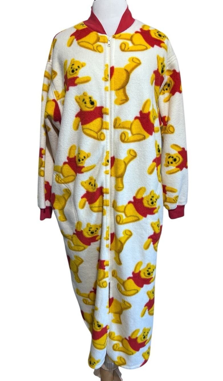 Walt Disney World 90s Y2K Winnie the Pooh Fleece Zip-up Robe Blanket Sleeper M